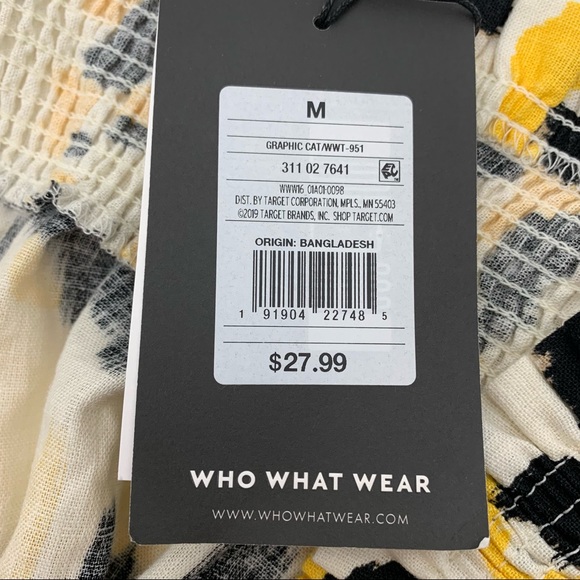 Who What Wear Linen Graphic Cat Smocked Off The Shoulder Short Sleeve Blouse Nwt - Picture 14 of 16